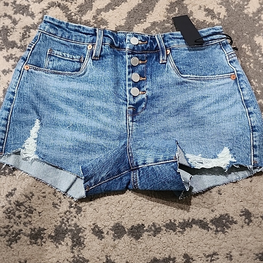 BLANK NYC Higher Power Shorts Womens 26 Denim High Rise Exposed Button Fly NWT